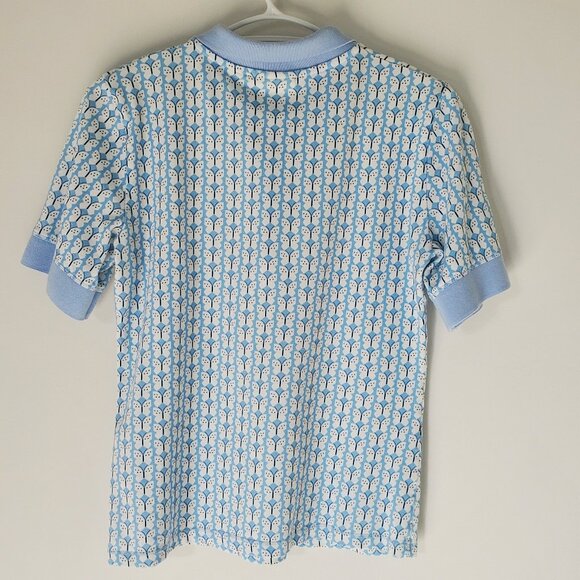 Maeve Anthropologie Butterfly Print Polo Top Size Medium light blue/white - Picture 3 of 7